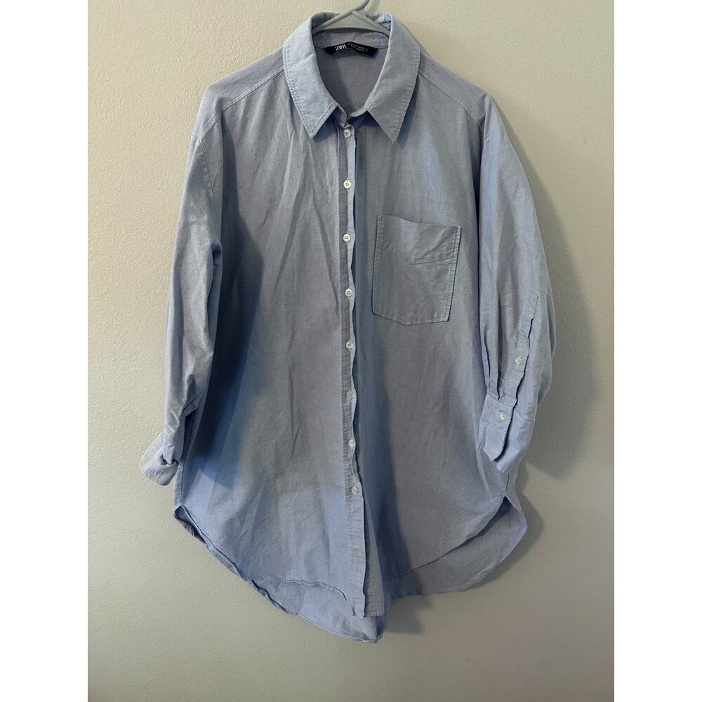 Zara womens size medium oversize button down blue collared shirt gothic gorp